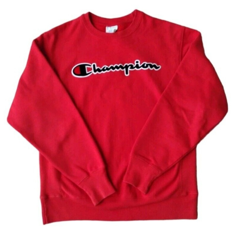 Champion Sweatshirt Men Medium Red White Reverse Weave Long Sleeve Embroidered